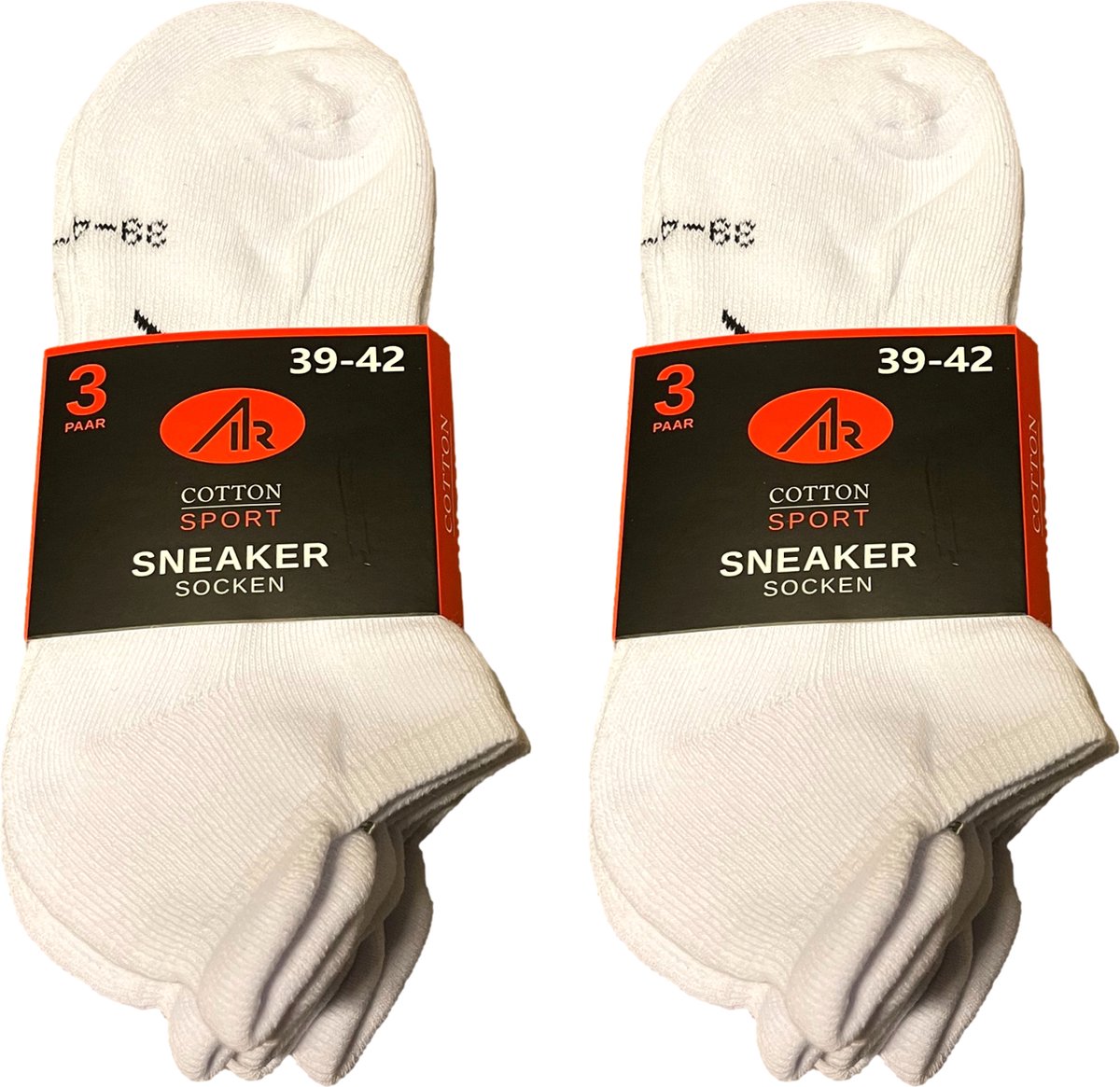 i1R witte katoenen sneakersokken 6 paar met lipje en badstof voetbed maat 43/46