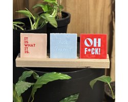 Tegelhouder Eikenhout 35CM | Geschikt voor 3 tegeltjes | Luxe Tegelhouder | Handgemaakt | Spreuktegel | Tegeltjes met Spreuken | Tegeltjeswijsheid | Tegeltje tekst | Tegeltjes standaard |Tegelstandaard | Houdertje | Tegelhoudertje