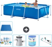 Intex Rechthoekig Frame Zwembad - 260 x 160 x 65 cm - Blauw - Inclusief Onderhoudspakket - Zwembadfilterpomp - Filter - Stofzuiger - Vloertegels