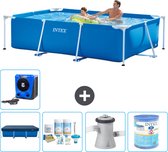 Intex Rechthoekig Frame Zwembad - 260 x 160 x 65 cm - Blauw - Inclusief Afdekzeil - Onderhoudspakket - Zwembadfilterpomp - Filter - Warmtepomp