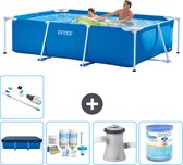 Intex Rechthoekig Frame Zwembad - 260 x 160 x 65 cm - Blauw - Inclusief Afdekzeil - Onderhoudspakket - Zwembadfilterpomp - Filter - Stofzuiger