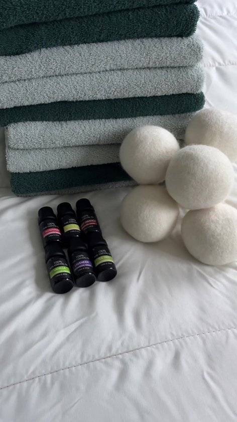 IntraSellers 6 boules de séchage XL avec 6 huiles essentielles - boule de lavage - boules de séchage - boules de sèche-linge - boules de lavage - Vizirettes - assouplissant - économie Énergie - 100 % laine - durable - cadeau