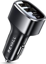 REVALL Chargeur Voiture USB-A + USB-C - Chargeur Rapide 42W - Boîtier Métallique Avec Siècle des Lumières LED - Zwart