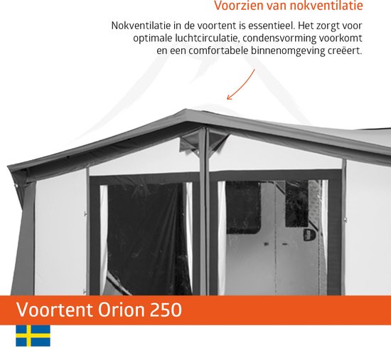 Campout voortent Orion 250 - Omloopmaat 901-925 cm - Luifel - Zonneluifel - Zonwering - Caravan - Schroefloze Bevestiging - Inclusief Tochtstrook, Wielflap, Tentharingen, Ladderspanners en Opbergtas - YKK ritsen - Naadloos Dak - Lichtgrijs van Merkloos — afbeelding 4