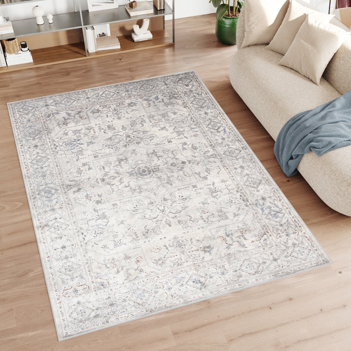 Tapiso Feyruz Vloerkleed Licht Grijs Gebloemd Woonkamer Slaapkamer Tapijt Maat- 120x170 Lichtgrijs2