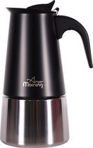 Any Morning Kookplaat Espresso Koffiezetapparaat Roestvrij Staal Inductie Moka Pot 300 ml, Zwart