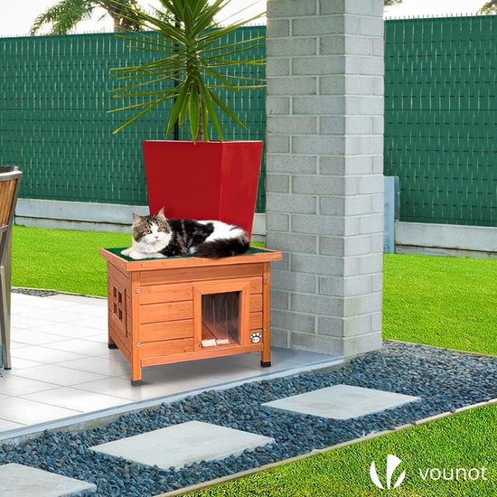 Geïsoleerd Huisdierennest VOUNOT Houten Kattenhuis, Kattenhuis Met Asfaltdak, Kattenhut Buiten 57 40x33x33 Cm Huisje