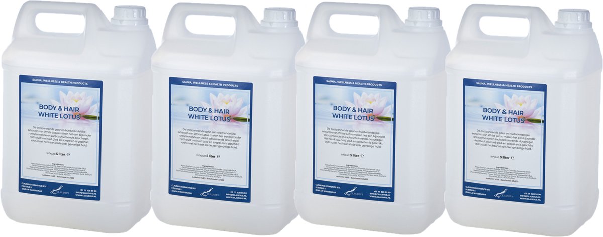 Goedkoopste Body & Hair White Lotus - 5 Liter - set van 4 stuks - 2 in 1 voor lichaam en haar.