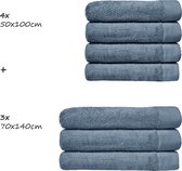 HOOMstyle Badgoedset Avenue Aanbieding 4x Handdoek 50x100cm & 3x Badlaken 70x140cm - Voordeelset - Denim Blauw