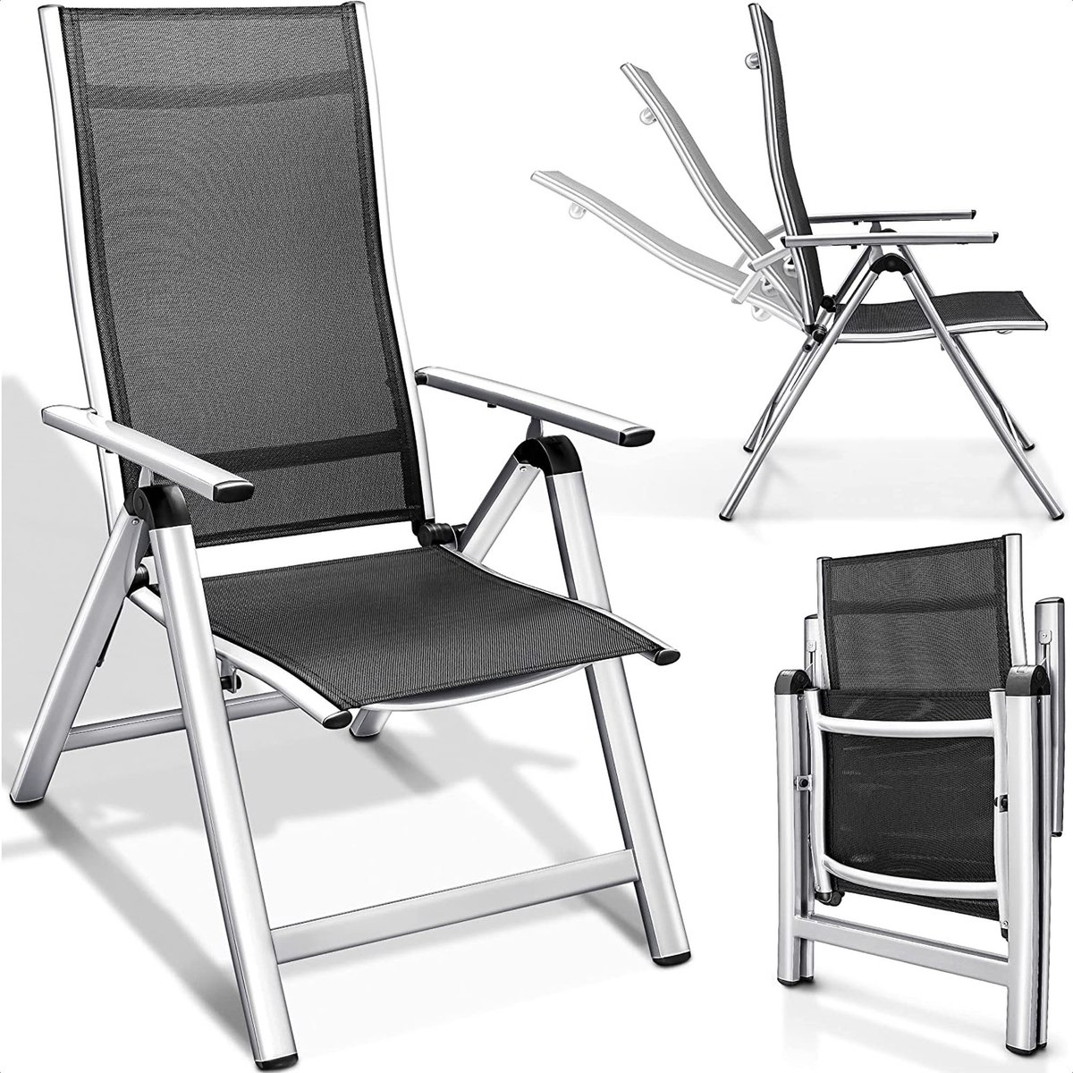 Luxe Tuinstoel Tuinstoelen – Klapstoel – Vouwstoel voor op Terras Tuin Camping – Tuinset – Campingstoel – Tuinstoel – Verstelbaar en Opklapbaar – Zilver – Set van 2