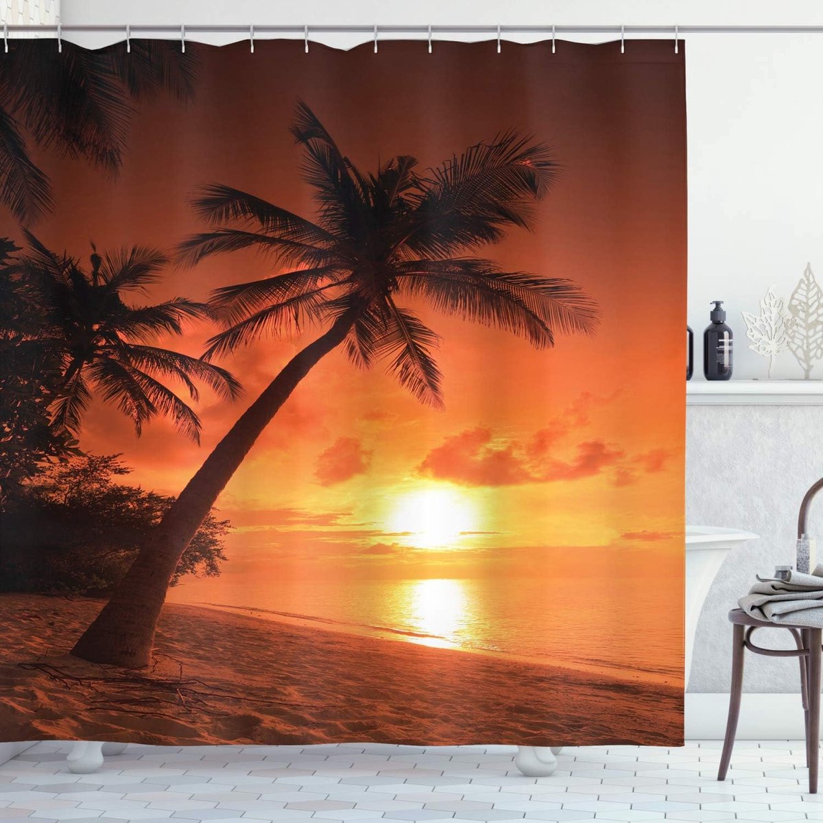 ABAKUHAUS Douchegordijn - 175cm x 200cm -Twilight Coconut Palms - Wasbaar - Waterbestendig - anti schimmel Washable Shower Curtain