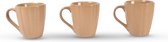 Set van 3 Aardewerk Koffie Kopjes - 200ml - Beige - Met Keramisch Patroon - Diameter Top: 7.5cm - Diameter Bottom: 5.5cm - Hoogte: 9cm - Kopjes & Mokken Perfect voor Kleine Families