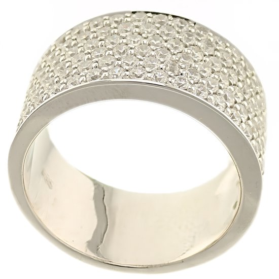 Behave Dames ring masief 925 sterling zilver met zirconia steentjes omtrek 57 mm ringmaat 18