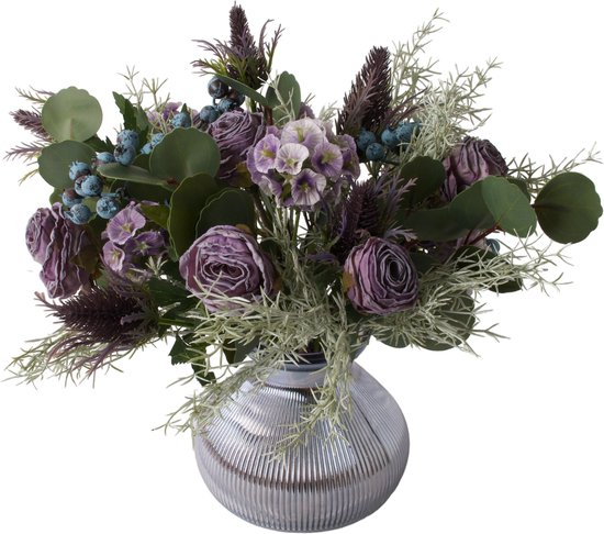 WinQ - Bouquet de fleurs artificielles noué - Diverse fleurs entièrement liées avec des feuilles - beaux Lilas et Violet - Fleurs Fleurs artificielles - fleurs en soie - Hors vase