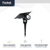FONKEL® LED Tuinspot voor Buiten Waterdicht IP65 Zwart - Solar Tuinverlichting Zonne Energie - Prikspot Warm Sfeerlicht 5 Watt - Met Aan- en Uitschakelaar - Verlichting Buiten