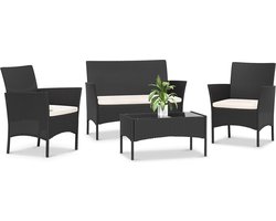 Loungesets - BIGZZIA Tuinmeubelset - 4 met - met 2 fauteuils, 1 bank en 1 tafel - Zwart