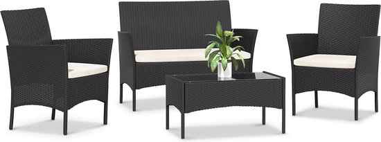 Loungesets - BIGZZIA Tuinmeubelset - 4 met - met 2 fauteuils, 1 bank en 1 tafel - Zwart