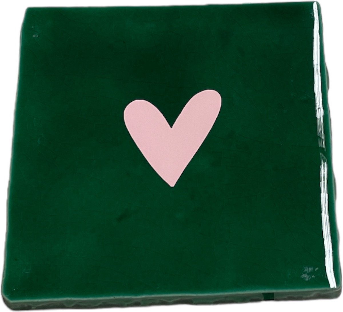 Hippe tegeltje met tekst: Hartje | Dennengroen met pastel roze | Gepersonaliseerde cadeau | Hippe Spreuktegel | Nieuwe woning cadeau | Housewarming cadeau