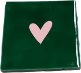Hippe tegeltje met tekst: Hartje | Dennengroen met pastel roze | Gepersonaliseerde cadeau | Hippe Spreuktegel | Nieuwe woning cadeau | Housewarming cadeau