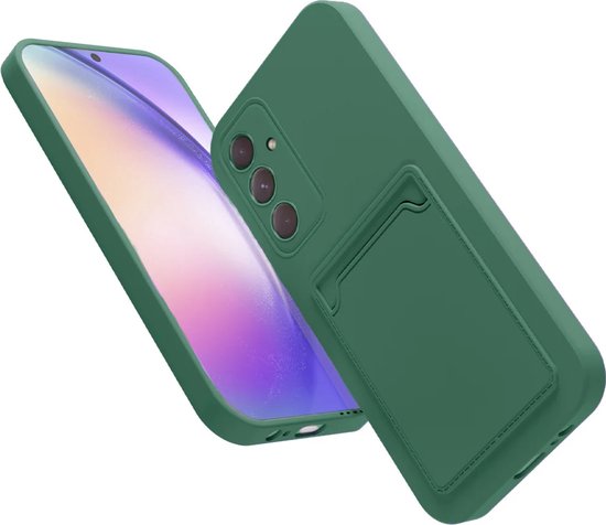 siliconen hoesje ShieldCase avec porte-cartes adaptée à la coque Samsung Galaxy A35 - coque de téléphone avec espace pour cartes - coque arrière en silicone (vert foncé)