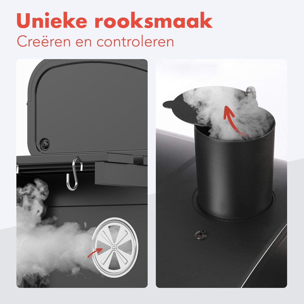 KitchenBrothers Houtskool BBQ - Smoker Barbecue - Verstelbaar Kolenrooster - PFAS Vrij - 42x57cm Grilloppervlak - Zijpanelen - Zwart – foto 7
