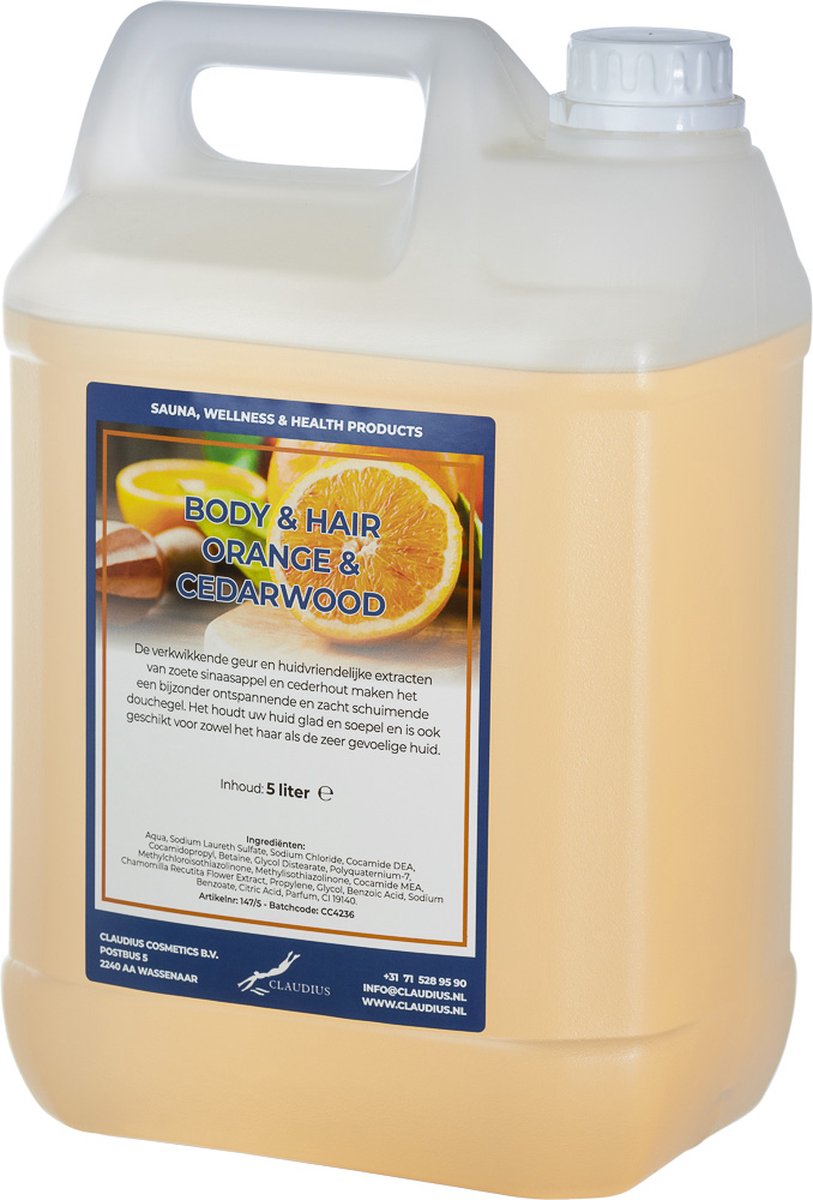 Goedkoopste Body & Hair Sweet Orange & Cedarwood - 5 Liter - 2 in 1 voor lichaam en haar.