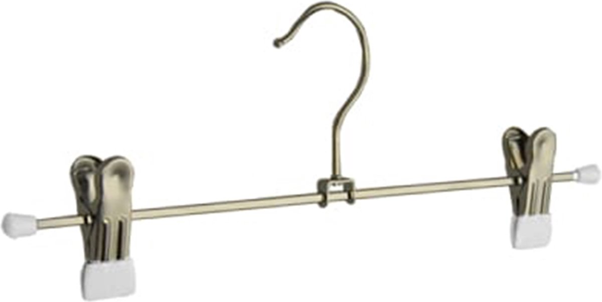 De Kledinghanger Gigant - Knijperhanger - Volwassenen - 8871 - 10 Stuks - metaal - Verchroomd - Wit - Verschuifbare Anti-slip knijpers - 30 cm - Rokhanger - Broekhanger - Pantalonhanger - Kledinghanger - Kleerhanger (8871_01/10)