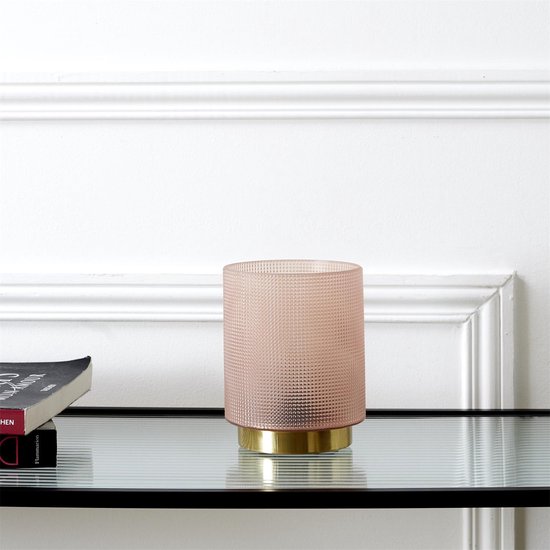 Home Deco - Tafellamp gouden voet en doorzicht roze glas