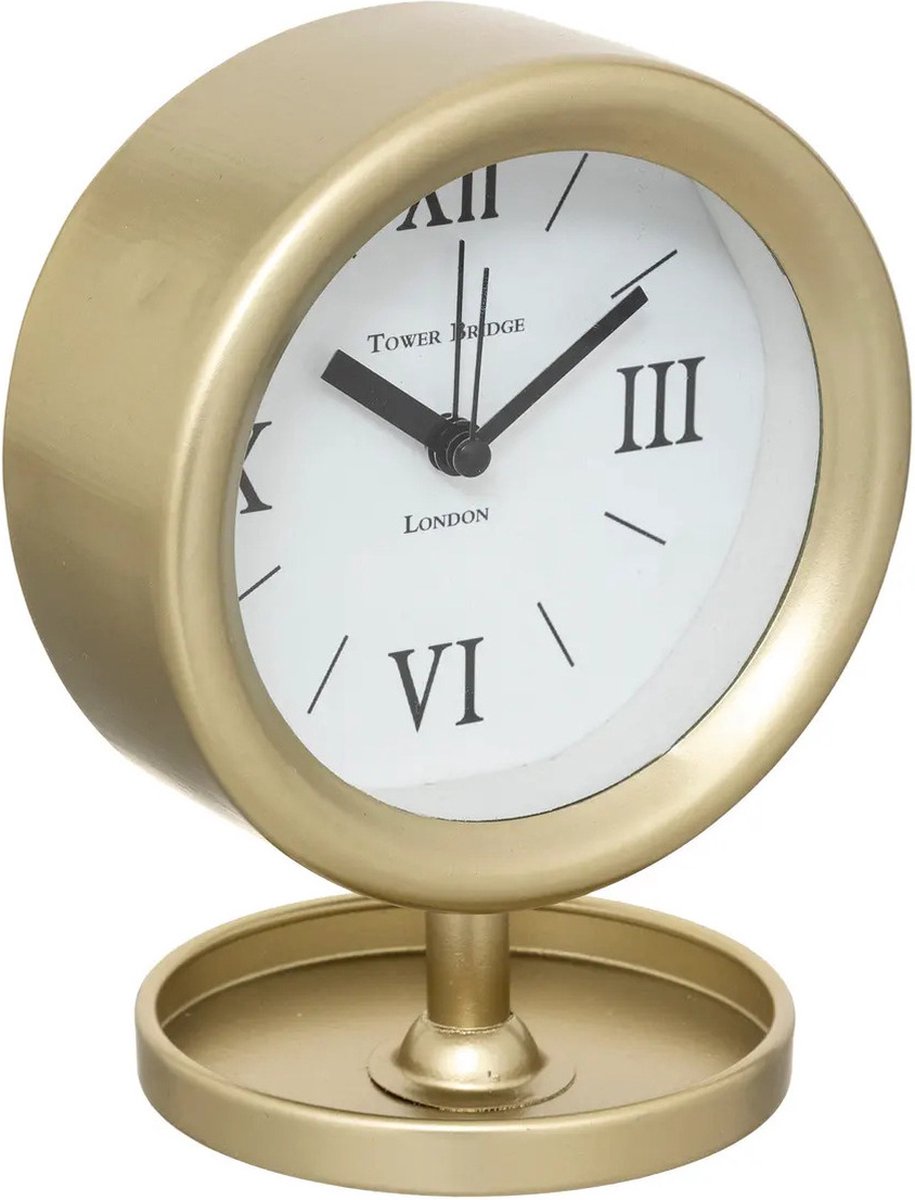 Atmosphera Wekker/alarmklok Marbella - goud - metaal - 15 x 12 cm - op standaard - batterij voeding Goudkleurig