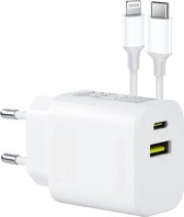 2-in-1 Thuislader met USB-C Kabel - Geschikt voor iPhone, iPad met Lightning - Quick Charge 3.0 en USB-C - Oplader Stekker Oplaadstekker met 2 USB Poorten