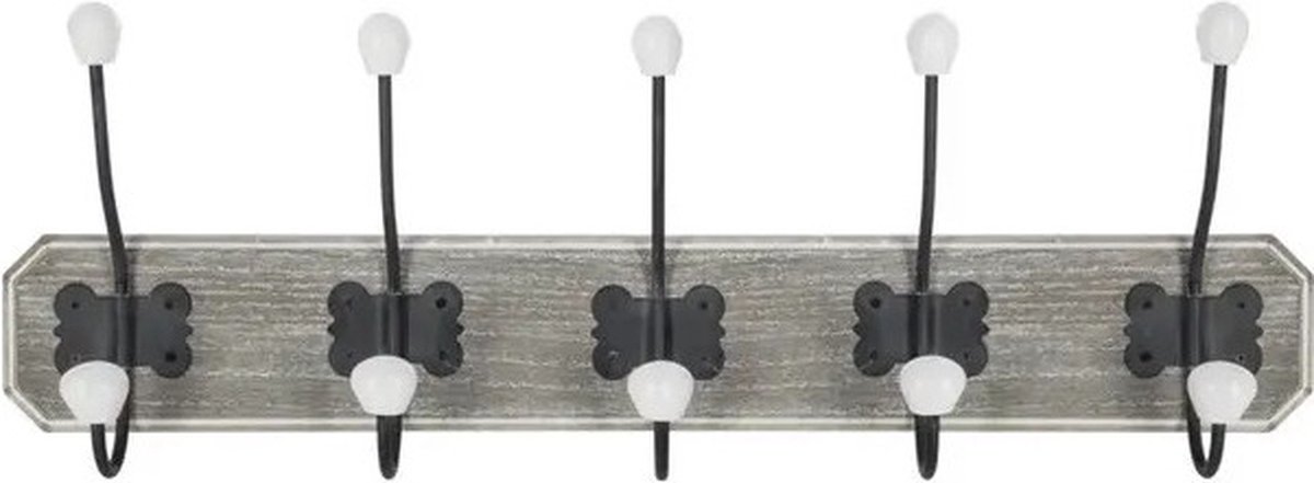 Atmosphera 5Five Kapstok rek wand/muur - grijsbruin - 5 grote ophanghaken met 10 knoppen - MDF/Metaal - B60 x H20 cm Betongrijs