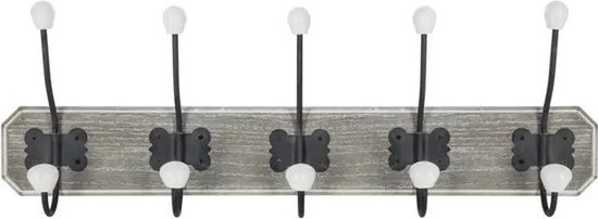 5Five Kapstok rek wand/muur - grijsbruin - 5 grote ophanghaken met 10 knoppen - MDF/Metaal - B60 x H20 cm