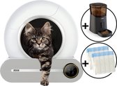 Bac à litière automatique pour chat - Bac à litière autonettoyant - Avec tapis de litière pour chat, 8 rouleaux de sacs de collecte et mangeoire automatique Zedar A900