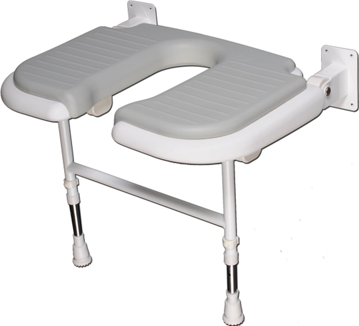 Douchezitje Opklapbaar U-vorm - 58 cm breed - Wand gemonteerd douchekrukje met uitsparing - tot 254 kg