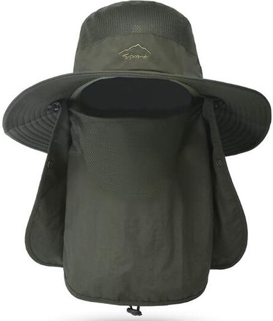 Unisex Bucket Hat - Hoed met nekbescherming - Zon-, regen- en windbescherming voor wandelen-Leger groen