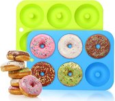 2 stuks siliconen donutvormen, 6 holle ruimtes, veilige siliconen donutbakvorm hittebestendigheid bakplaat geschikt voor -40 tot 230 graden, goed voor het maken van koekjes, bagels, muffins (blauw, groen)