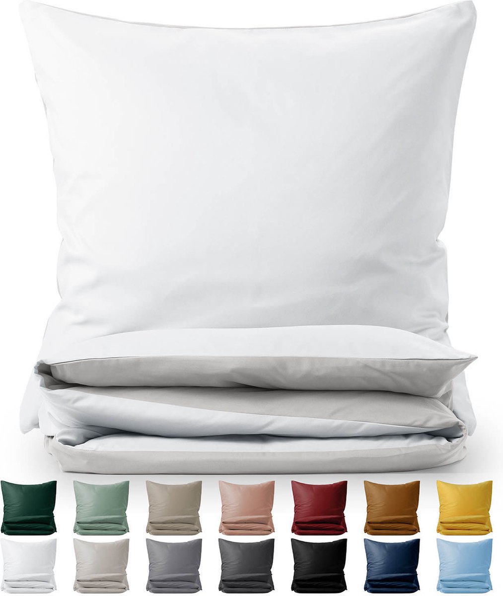 Blumtal Dekbedovertrek Set Tweekleurig - Luxe Beddengoed - 200 x 220 cm - 2 x Kussensloop 80 x 80 cm - Wit en Lichtgrijs