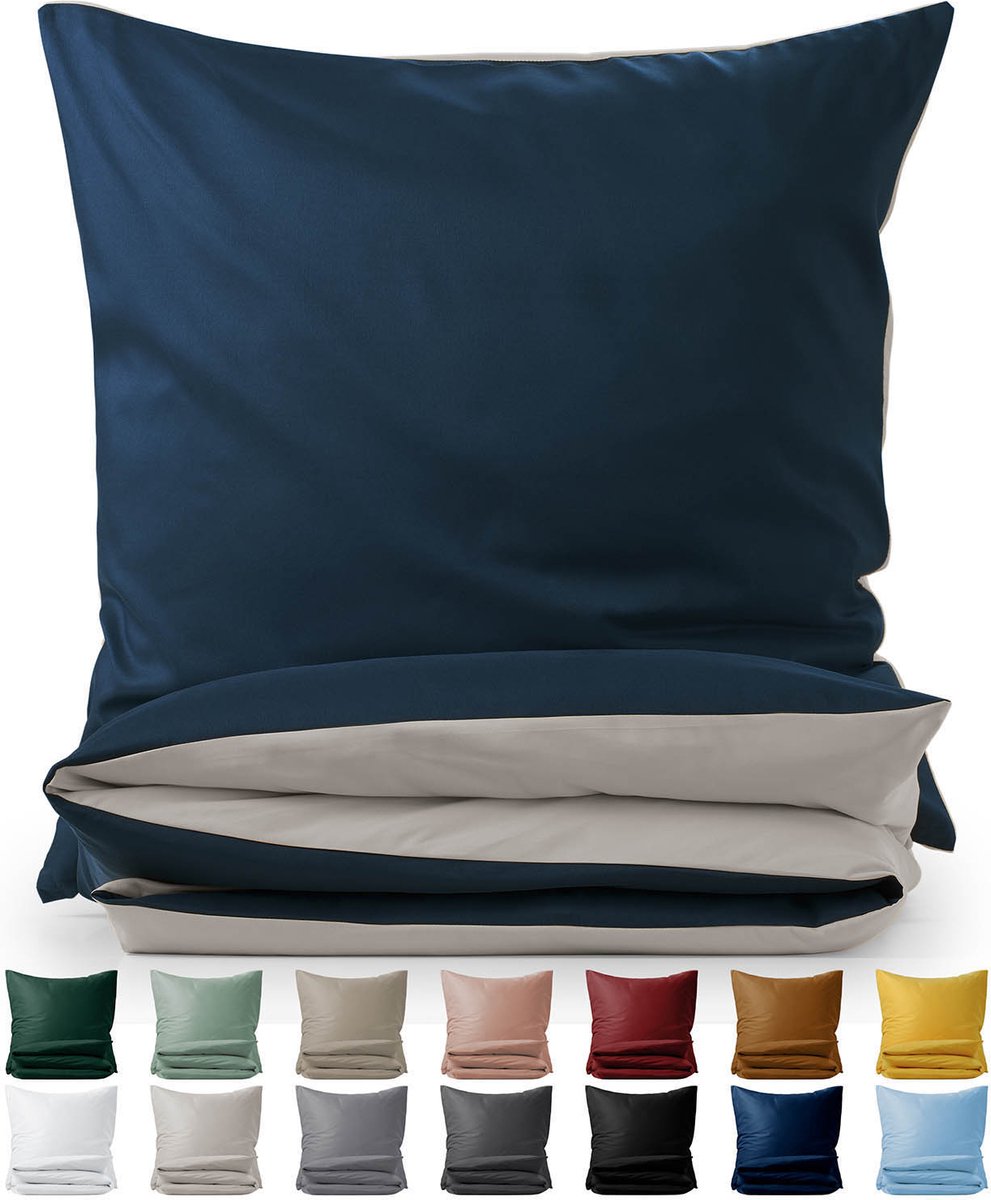 Blumtal Dekbedovertrek Set Tweekleurig - Luxe Beddengoed - 200 x 220 cm - 2 x Kussensloop 80 x 80 cm - Donkerblauw en Lichtgrijs