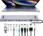TKMARS USB C Hub - 12 in 1 Docking Station - USB Splitter - Dubbel 4K HDMI -2 USB A - USB C - USB 3.0 - 100G Ethernet - Micro TF/SD - Geschikt voor Laptop, Macbook, Windows, Linux, Android, IOS