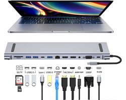 USB C Hub – 12 in 1 Docking Station – USB Splitter – Dubbel 4K HDMI -2 USB A – USB C – USB 3.0 – 100G Ethernet – Micro TF/SD – Geschikt voor Laptop, Macbook, Windows, Linux, Android, IOS