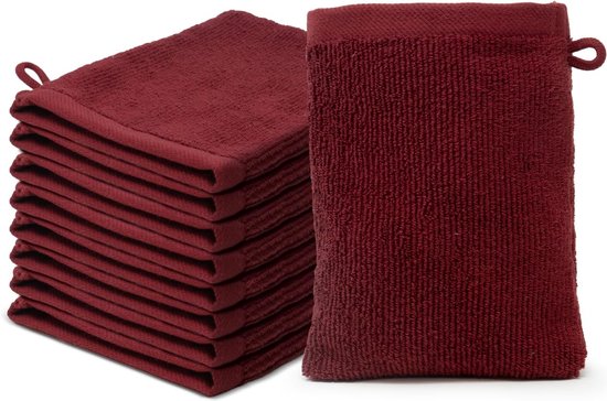 Set washandjes, 10 washandjes voor volwassenen, 15 x 20 cm, 100% Prima katoen, zeer zacht en absorberend, Oeko-Tex gecertificeerd, 500 g/m2, rood