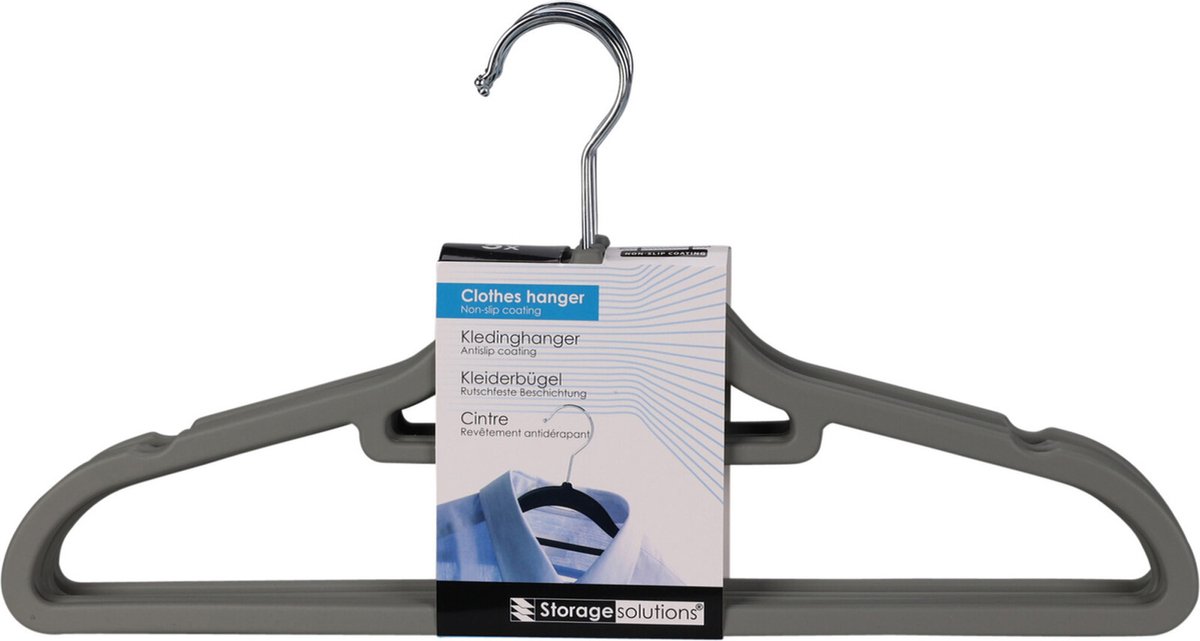 Storage Solutions Kledinghangers anti-slip - 5x - kunststof - met broekstang - grijs