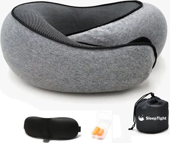 Foto: Sleeptight nekkussen vliegtuig luxe reiskussen traagschuim nekkussens reiskussen auto vliegtuig kussen travel pillow nek kussen met oordoppen en slaapmasker nekkussen memory foam grijs 32cm