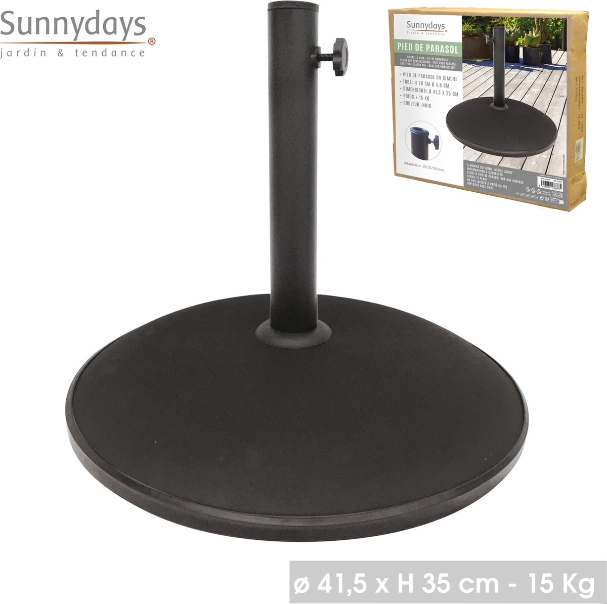 Parasolvoet van cement 15 kg zwart