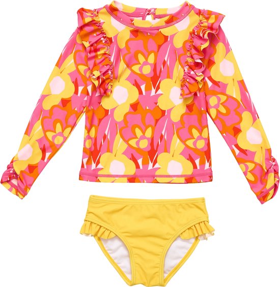 Snapper Rock - UV-zwemset voor baby's en kinderen - Lange mouw - UPF50+ - Pop of Sunshine - Rood/Geel - maat 12-18 (76-83cm)