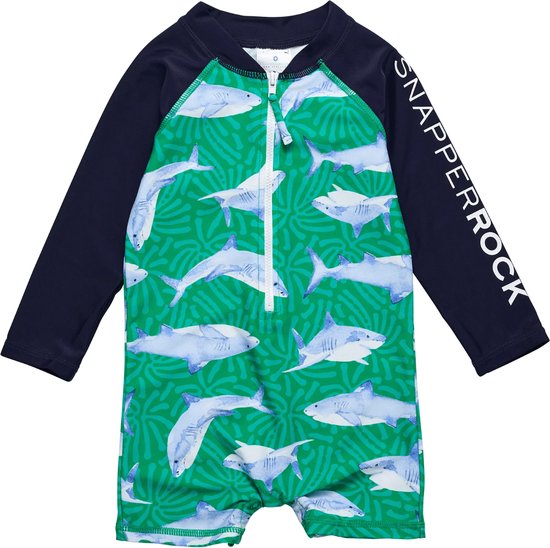 Snapper Rock - UV-zwempak voor baby's - Lange mouw - UPF50+ - Reef Shark - Groen/Blauw - maat 80-86cm
