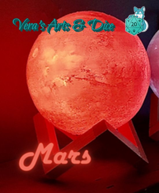 Mars Lamp | Vera's Arts & Dice | 16 Verschillende Kleuren | Planeet Lampen | LED Lamp | Oplaadbaar Dimbaar Stroboscoop Effect Mogelijk Aanraak Gevoelig Afstandsbediening | 3D Print Handmade | Lampen Verlichting Sfeerverlichting | Slaapkamer Woonkamer