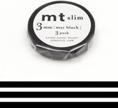 MT masking tape slim set matte black 3 rollen 3 mm x 7 meter - Washi Tape Zwart - Smal zwart plakband