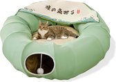 Kattentunnel, kattenbed voor binnen, huisdierenmand met 1 hangende krabballen, inklapbare ronde kattentunnel, kattentunnelbed (groen)
