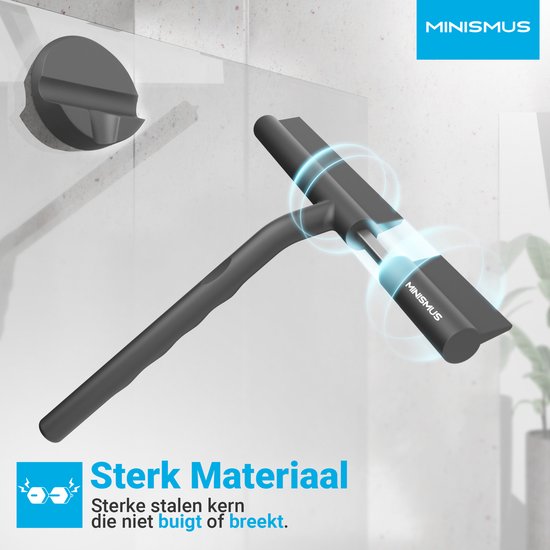 Minismus Raclette de Douche avec Support Magnétique Système de Suspension Sans Embouts - 21 cm de Large - Zwart